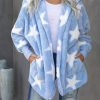 Sky Blue Lapel Collar Scatter Star Fuzzy Coat