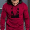 Red Slim-fit Pocket Color Block Men's Graphic Hoodie