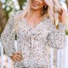 Floral Print Front Tie Ruffled Long Sleeve Blouse