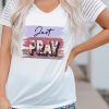 White Just Pray Cheetah Print Striped Short Sleeve Top