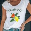 White VERDANT Flower Lemon Graphic Print Crewneck T Shirt