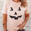 Pink Halloween Funny Face Print Short Sleeve T Shirt