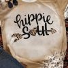 Khaki Hippie Soul Leopard Heart Print Crew Neck T Shirt