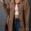 Khaki Oversize Textured Knit Button Front Shacket