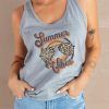 Gray Summer Vibes Leopard Graphic Print Racerback Tank Top