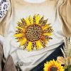 Khaki Western Leopard Sunflower Print Short Sleeve T Shirt