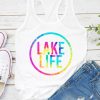 White LAKE LIFE Multi-color Print Racerback Tank Top