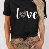 Black Love Leopard Heart Shape Print Short Sleeve T Shirt