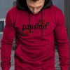 Red Letter Rose Print Color Block Pocket Men's Hoodie