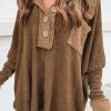 Brown Waffle Knit Buttoned Long Sleeve Top