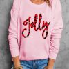 Pink Leopard Shading Jolly Letter Print Sweatshirt