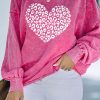 Rose Heart Shaped Leopard Print Patchwork Pullover Sweatshirt