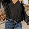 Black Flared Cuff Bishop Sleeve Blouse