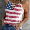 White American Flag Print Cut Out Spaghetti Strap Tank Top