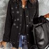 Black Star Print Chest Pocket Distressed Denim Shirt Jacket