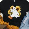 Black Sunflower Ghost Pumpkin Graphic Print Short Sleeve T Shirt