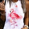 White Flamingo Spattered Painting Print Casual Tank Top