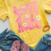 Yellow LOVE YOU MORE Flower Print Crewneck Graphic T Shirt