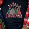 Black Merry Christmas Tree Pattern Graphic Tee