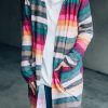 Multicolor Striped Print Long Sleeve Open Front Long Cardigan