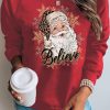 Red Believe Santa Claus Snowflake Print Graphic Sweatshirt