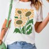 White Sunflower Graphic Print Crew Neck T Shirt