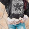 Black Leopard Star Color Block Pullover Sweatshirt