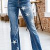 Sky Blue Star Print Split Seam Flared Jeans