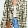 Khaki Plaid Print Lapel Collar Buttoned Blazer