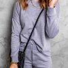 Grey Ribbed Knit Drop-Shoulder Sleeve Top And Shorts Two Piece Set