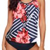 Red Floral Print Criss Cross Hollow-out Tankini Swimwear