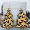 Brown Christmas Tree Shape Pattern Print Dangle Earrings