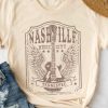 Khaki NASHVILLE Letter Guitar Graphic Print Short Sleeve T Shirt