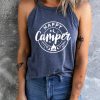 Blue Happy Camper Graphic Print Slim Fit Sleeveless Top