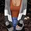 Dark Gray Open Front Colorblock Cardigan With Pockets