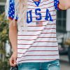 Blue USA Stripe Star Print Color Block Short Sleeve Top