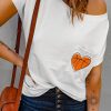 White Baseball Heart Print Pocket Short Sleeve T Shirt