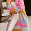 Multicolor Color Block Knit Pocketed Open Front Cardigan