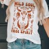 White Wild Soul Free Spirit Steer Skull Western Boho T Shirt