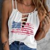 White Distressed American Flag Print Spaghetti Strap Tank Top