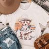 White We're Burnin Daylight Cowboy Dog Print Tee