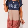 HOCKEY Mom Color Block Twist Knot Short Sleeve Mini Dress