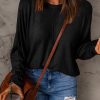 Black Solid Color Patchwork Long Sleeve Top