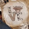 Khaki LOVE Leopard Cow Graphic Print Short Sleeve Tee T-Shirts