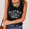 Black Hockey Letter Graphic Print Strappy Graphic Tank Top