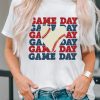 White GAME DAY Baseball Heart Shape Print Crewneck T Shirt