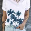 White Tropical Plant Pattern Print Short Sleeve T Shirt