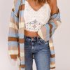 Multicolor Striped Color Block Hollowed Knit Cardigan