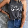 Gray Be Kind Heart Shape Print Slim Fit Halter Tank Top