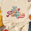 Khaki Hey There Pumpkin Letter Print Crew Neck T Shirt